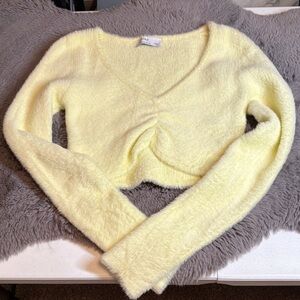 Bershka Yellow Fuzzy Crop Top